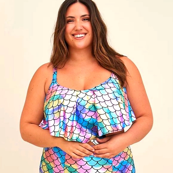 ❤️NWT VINTAGE TORRID SWIM TOP - MERMAID PRINT - WIRELESS SWIM FLOUNCE BIKINI - Picture 14 of 16